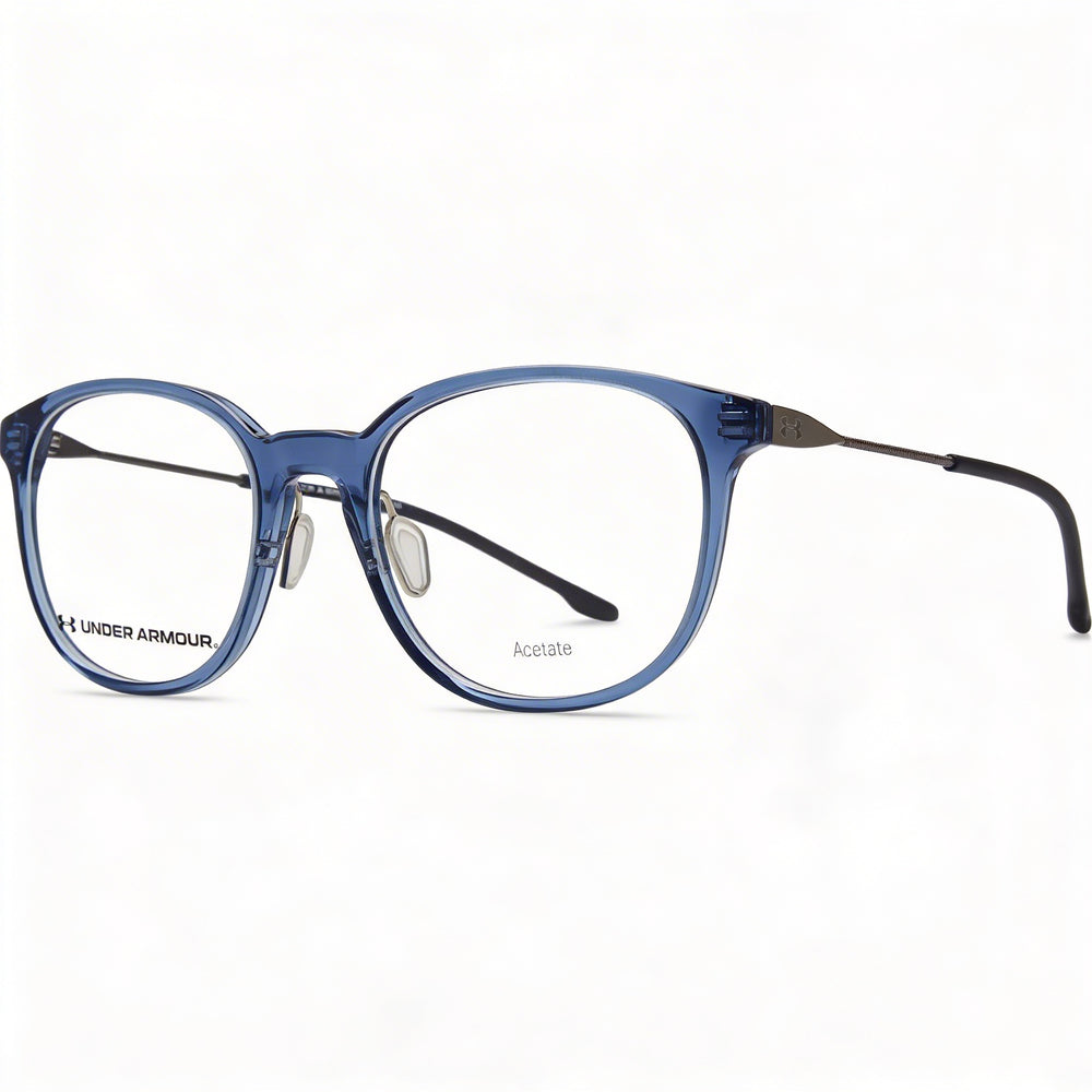 Under Armour Women's Rectangular Optical Eyeglasses with Blue Crystal Acetate Frame, 51mm Lens Width