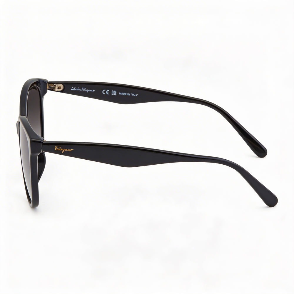 Gafas de sol de mujer Ferragamo SF1073S negras de plástico con forma de ojo de gato, lentes degradadas grises de 54 mm, protección UV