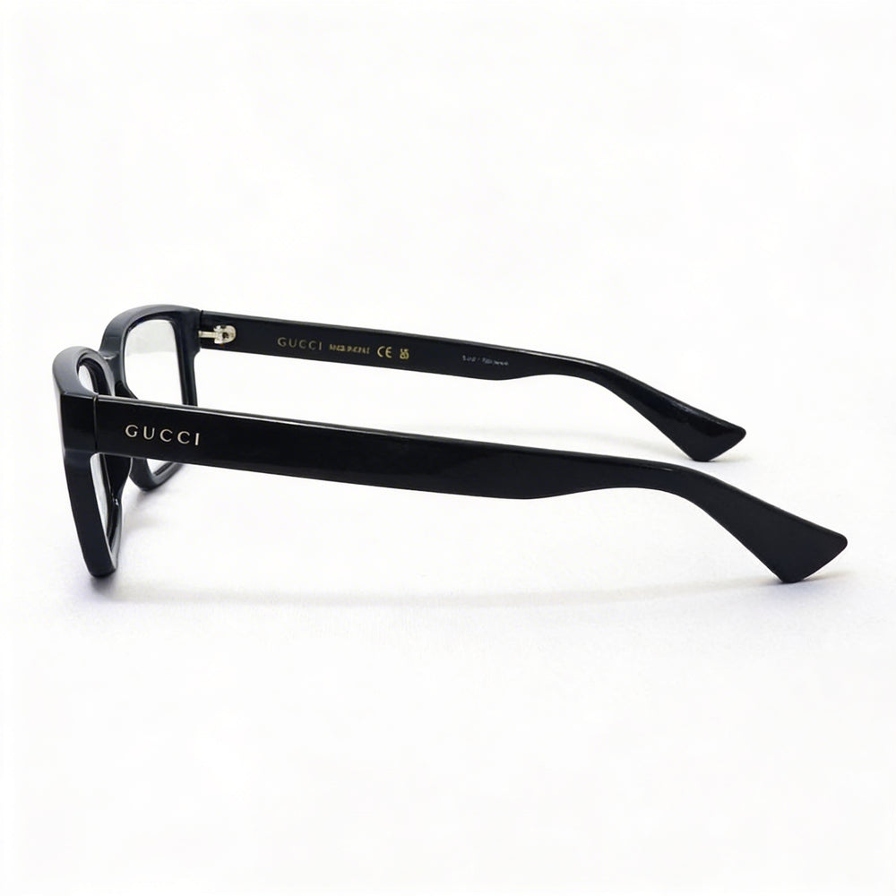 Gafas ópticas unisex minimalistas Gucci con montura de plástico negra transparente rectangular, 54-19-145 mm
