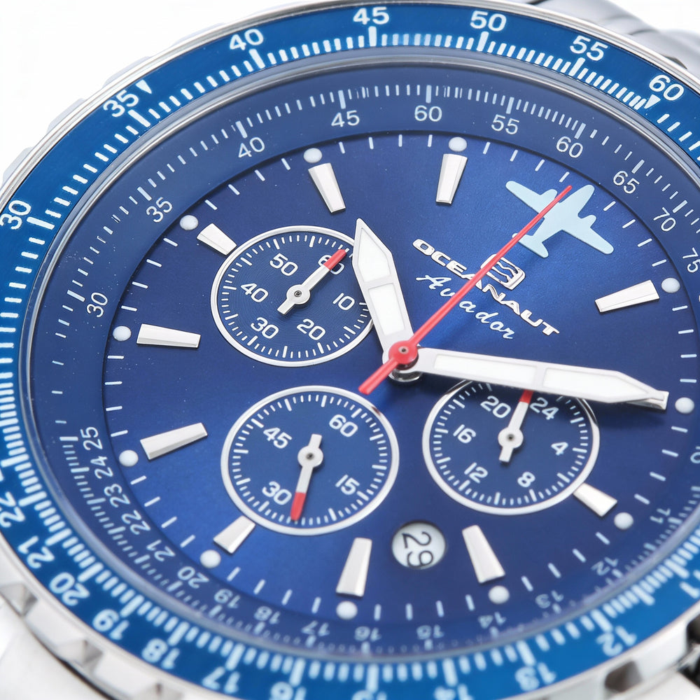 Oceanaut Quartz Movement Men's Silver Chronograph Watch with Rotating Bezel, Date Display, 50m Water Resistant, 45mm Case