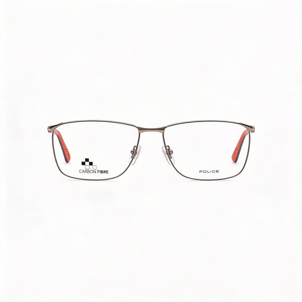 Gafas para hombre Police Classic con montura metálica en acabado rutenio brillante, ancho de lente de 57 mm
