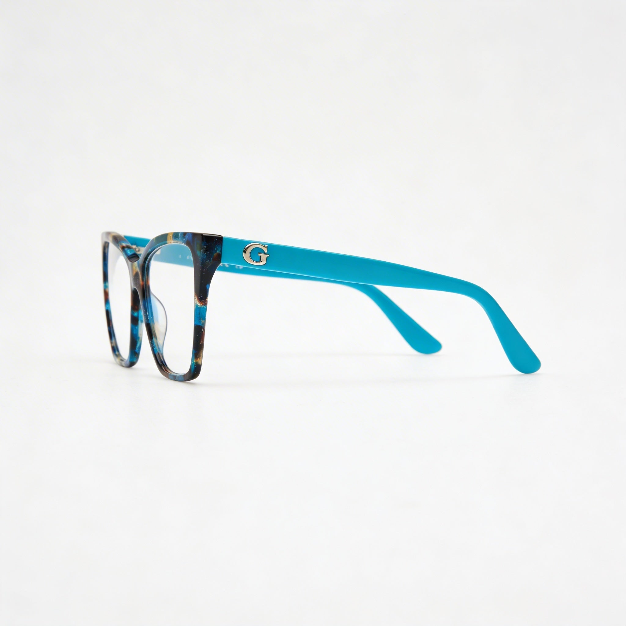 Gafas ópticas GUESS Gu50235 para mujer, armazón de plástico color habana turquesa con lentes transparentes de policarbonato de 52 mm, Photo 3