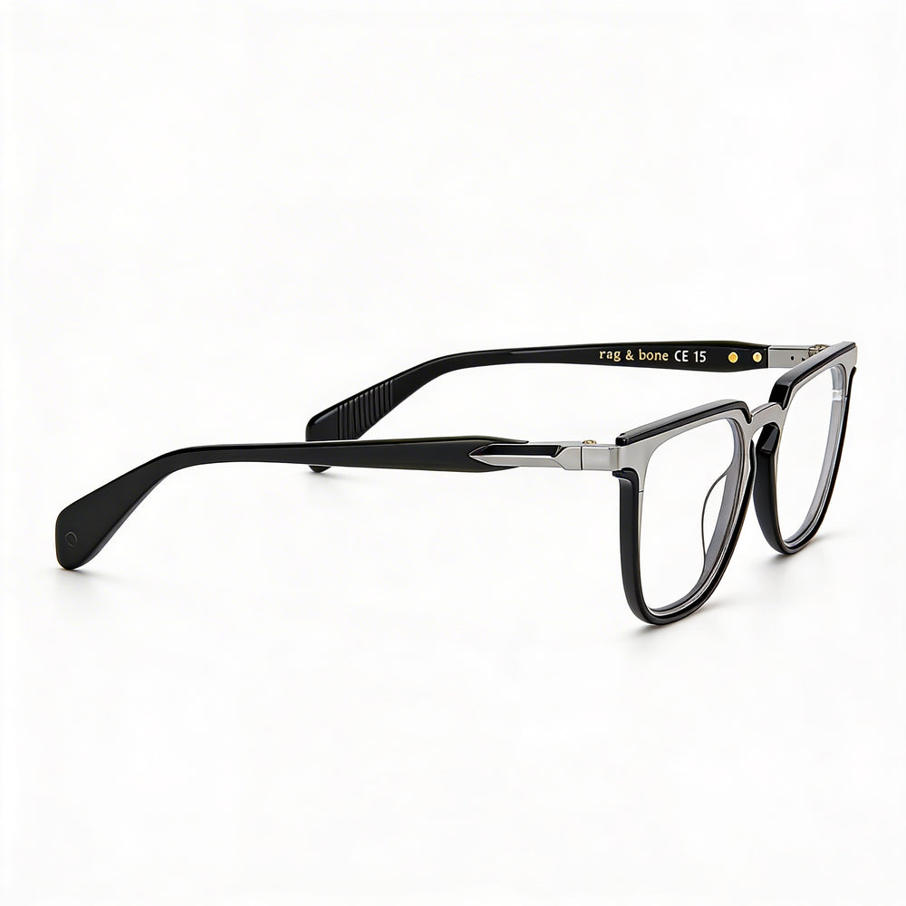 Gafas unisex modernas con montura metálica de Rag & Bone en rutenio oscuro negro, ancho de lente de 51 mm