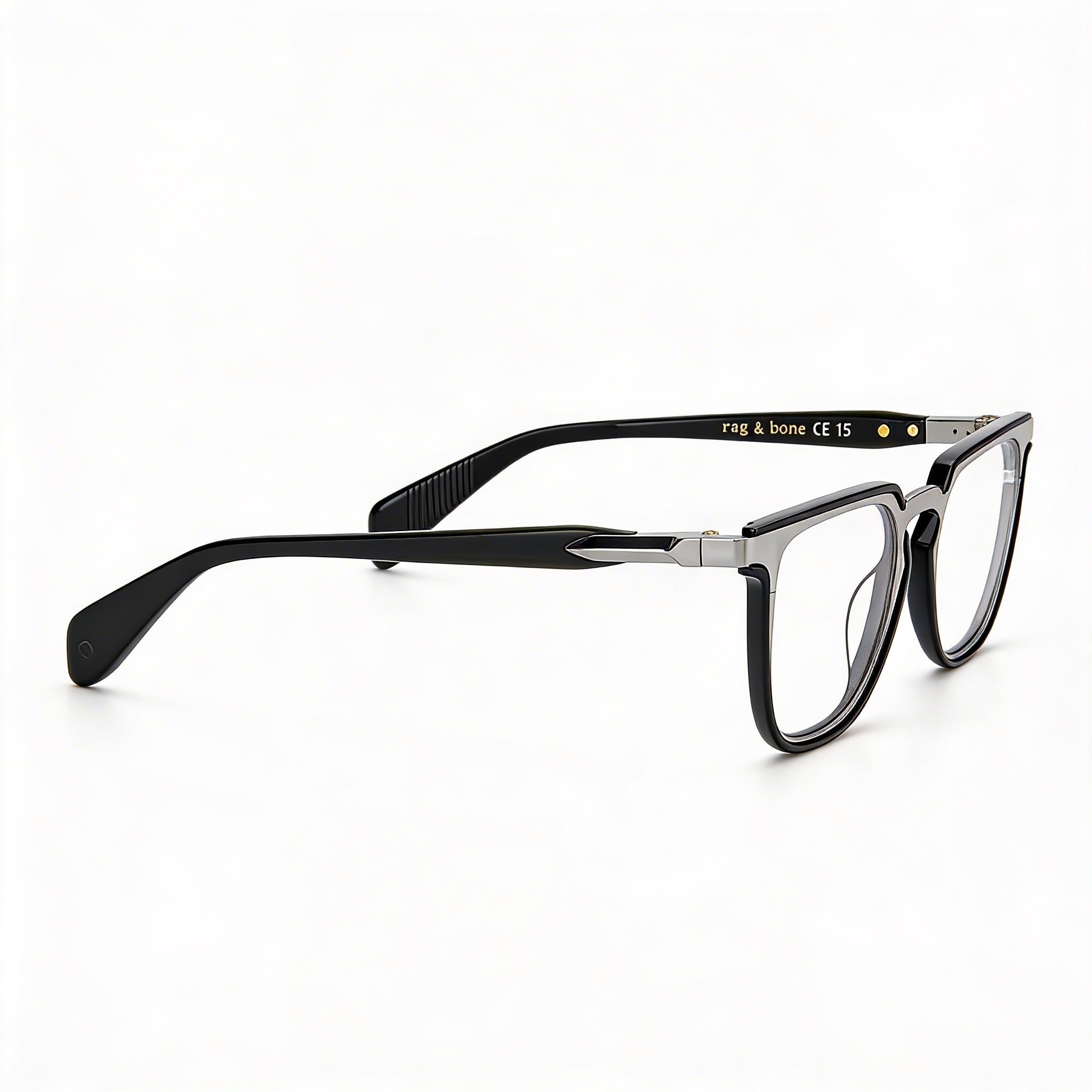 Gafas unisex modernas con montura metálica de Rag & Bone en rutenio oscuro negro, ancho de lente de 51 mm, Photo 3