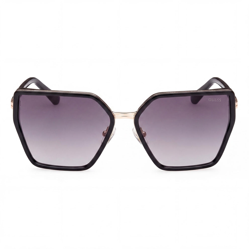 Gafas de sol GUESS para mujer, casuales, con montura de plástico brillante negra degradada ahumada y lentes de sol brillantes negras degradadas ahumadas de 59 mm