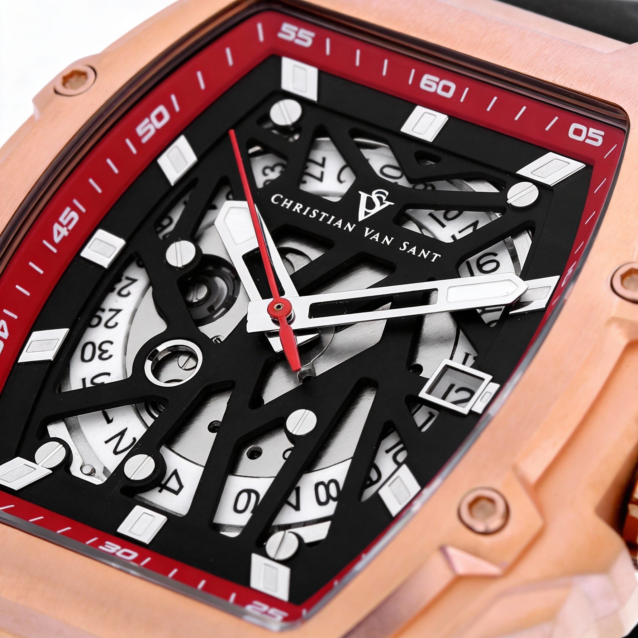 Reloj automático Christian Van Sant para hombre, de acero inoxidable, con esfera negra y correa de caucho, resistente al agua., Photo 2