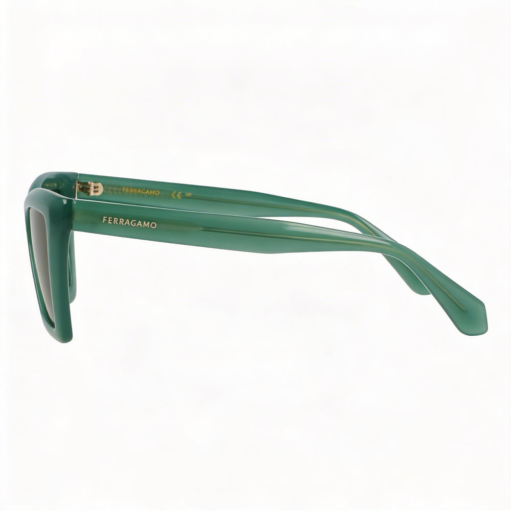 Ferragamo Sf2039se Unisex Acetate Eyewear, Opaline Green Frame, Solid Green Lenses, Size 53/17/145