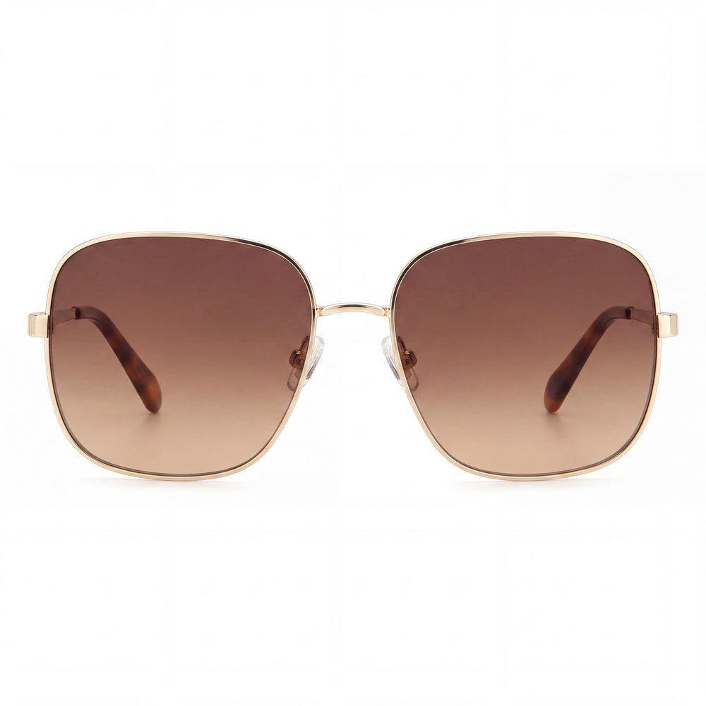 Gafas de sol Fossil Fos 2133/G/S para mujer, cuadradas de metal dorado havana, lentes marrones degradadas no polarizadas de 55 mm