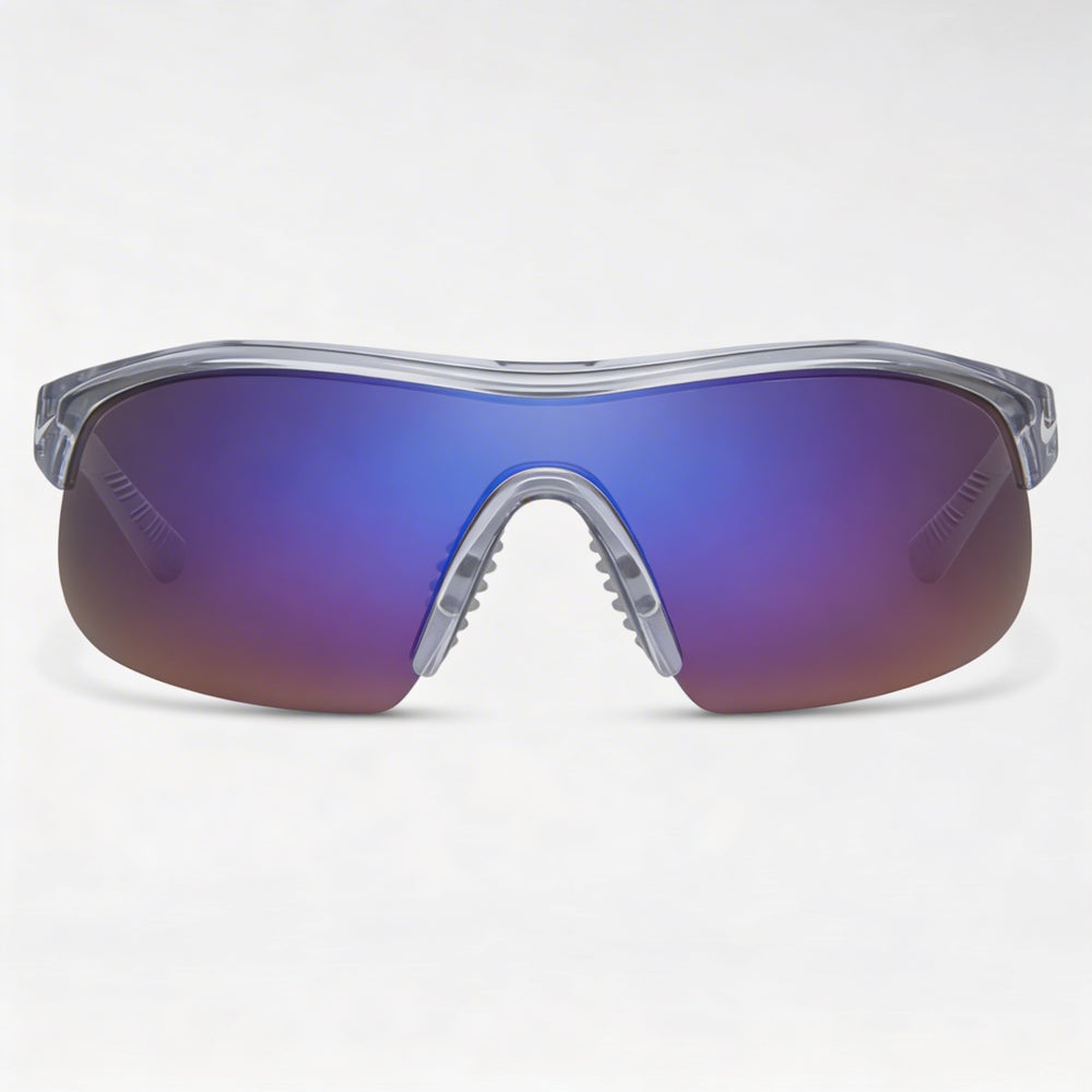 Nike Modern Men's Plastic Frame Sunglasses in Shiny Wolf Grey Blue Mirror with Blue Lenses 58mm