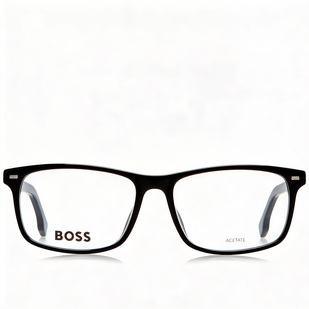 BOSS 1478/F Unisex Black Plastic Frame Eyeglasses with Black Polycarbonate Lenses, 55mm Lens Width