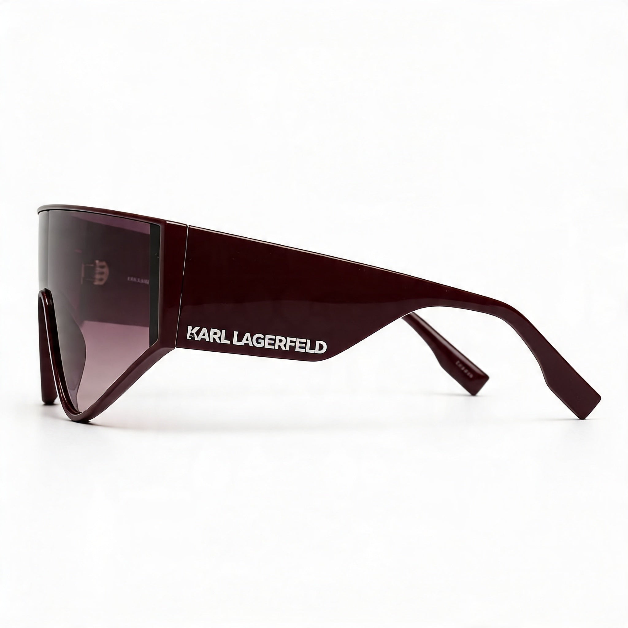 KARL LAGERFELD Women's Mask Wraparound Sunglasses, Bordeaux Acetate Frame, Gradient Bordeaux Lenses, 65mm UV400, Photo 3