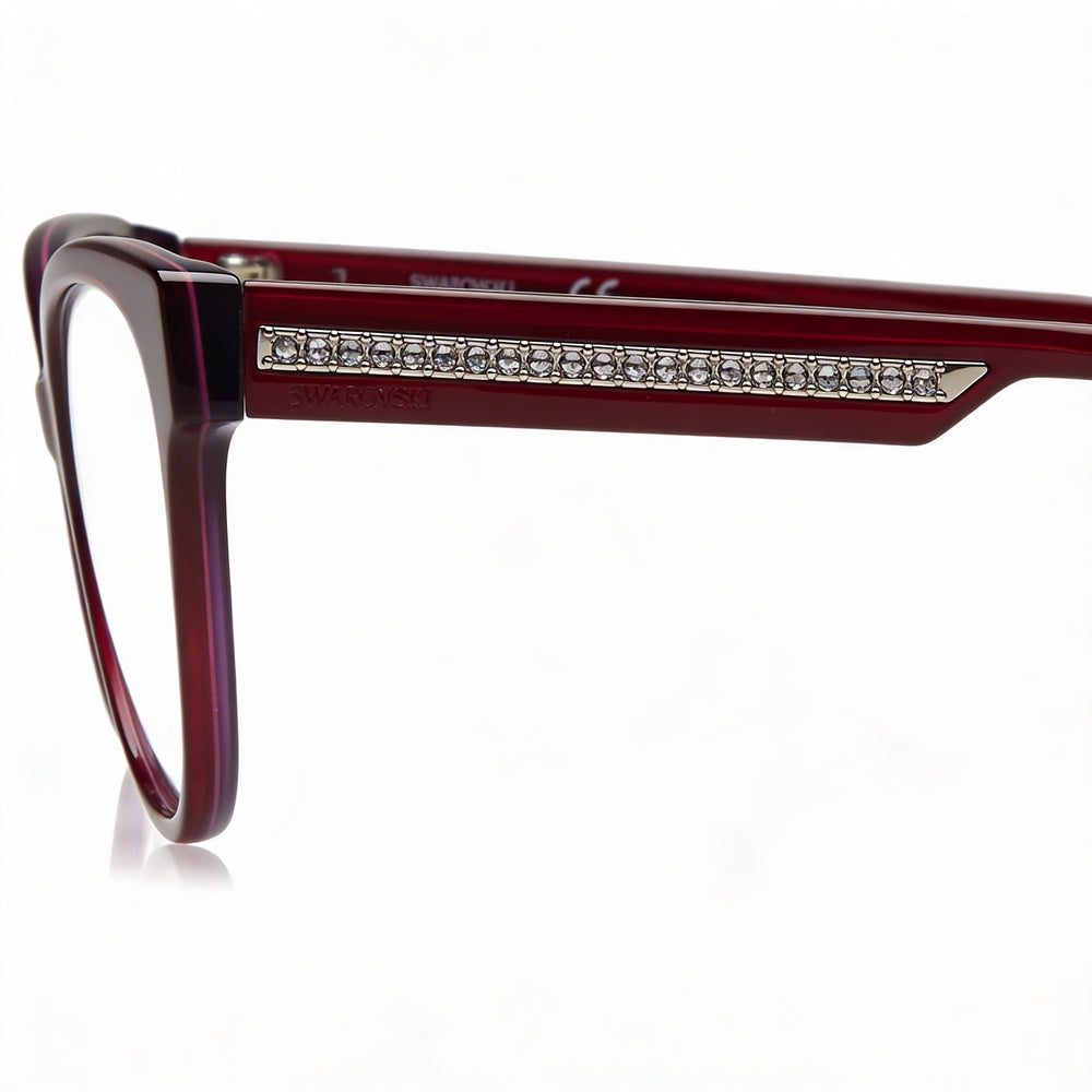 Gafas de sol modernas unisex Swarovski con montura morada brillante y lentes de policarbonato, tamaño 55 mm