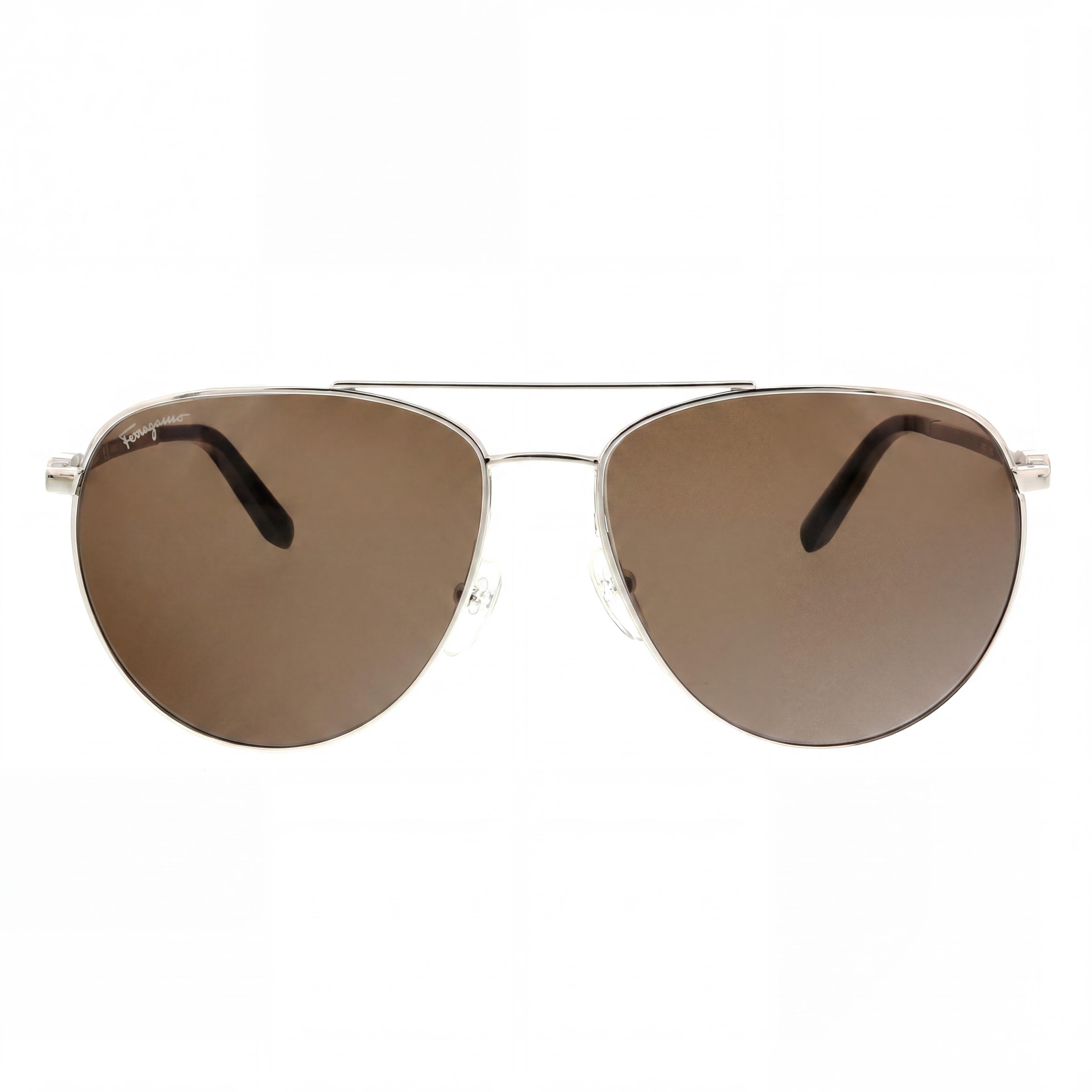 Salvatore Ferragamo Unisex Aviators Sunglasses Silver Metal Frame Brown UV Protected Lenses 60-15-140, Photo 2