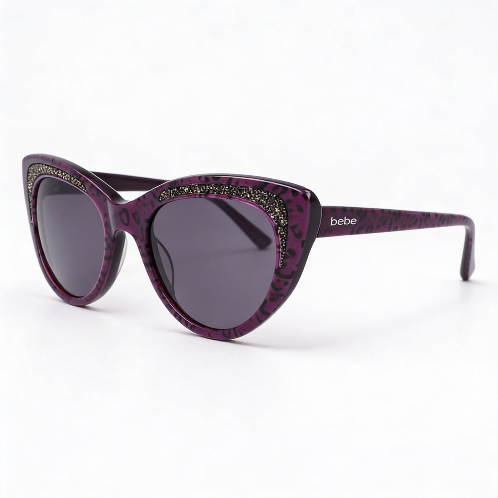 BEBE Classic Women's Animal Plum Acetate Frame 100% UV Protection Polycarbonate Multicolor Lens Sunglasses 55mm