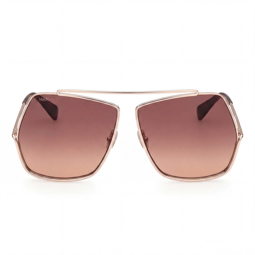 Gafas de sol MaxMara Classic para mujer, montura de metal dorado rosa brillante, no polarizadas, marrón degradado, 64 mm