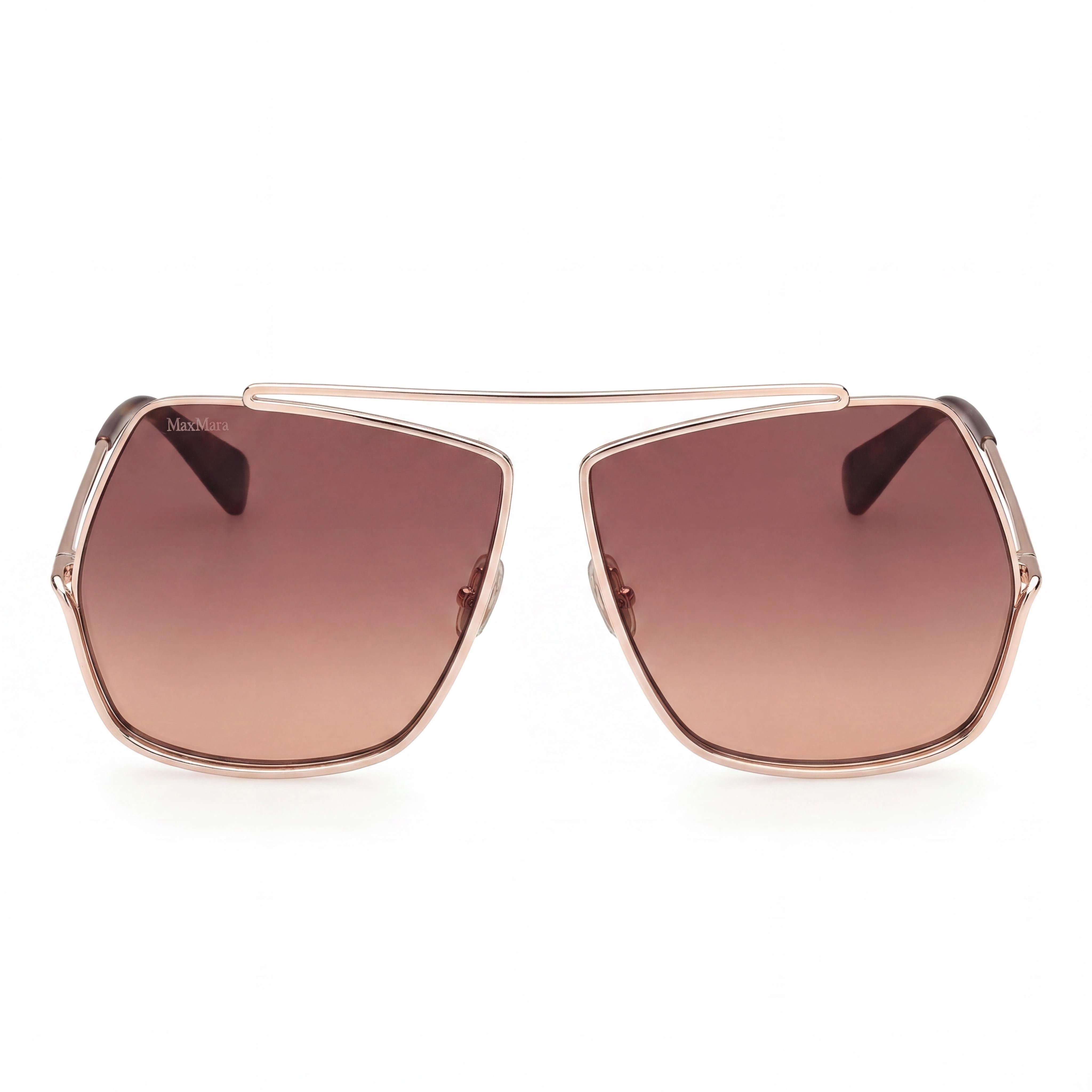 MaxMara Classic Women's Shiny Rose Gold Metal Frame Non-Polarized Gradient Brown Sunglasses 64mm, Photo 2