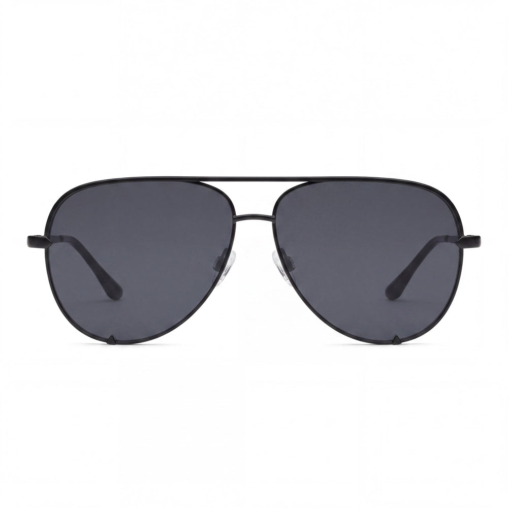Gafas de sol aviador polarizadas Quay Australia High Key extragrandes unisex de metal negro con lentes ahumadas, 100% protección UV, 64 mm