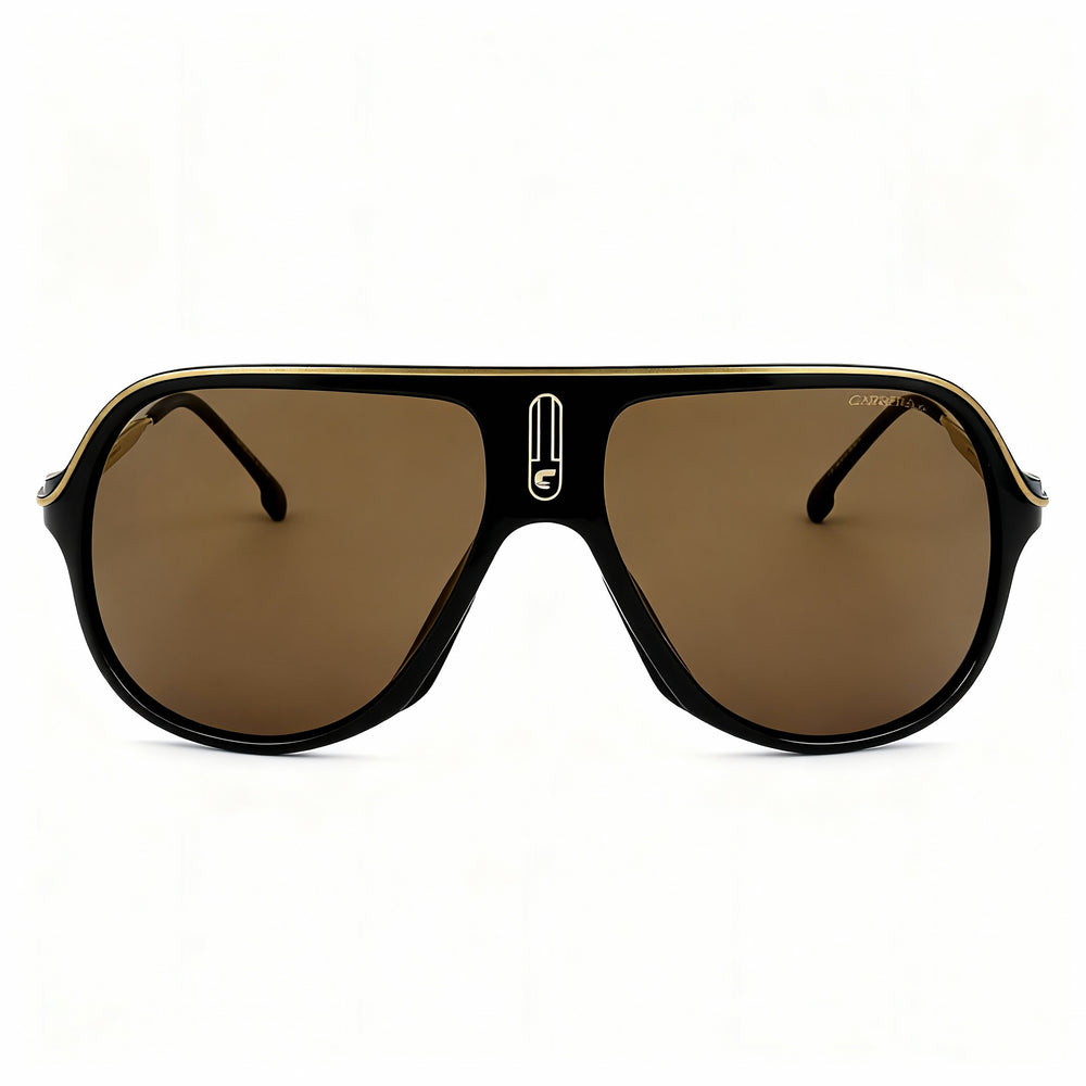 Gafas de sol Carrera Casual unisex con montura de poliamida negra y dorada, lentes polarizadas doradas de alto contraste de 62 mm