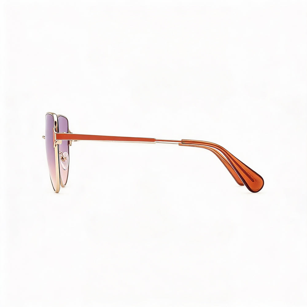 Gafas de sol modernas Max & Co. para mujer con montura metálica dorada y lentes degradadas de espejo dorado morado, protección UV, 57 mm
