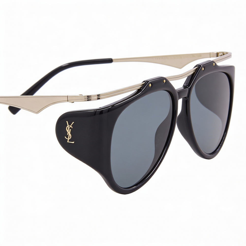 Gafas de sol Yves Saint Laurent Classic para mujer, montura de plástico y metal dorado, lentes negras, no polarizadas, 55 mm