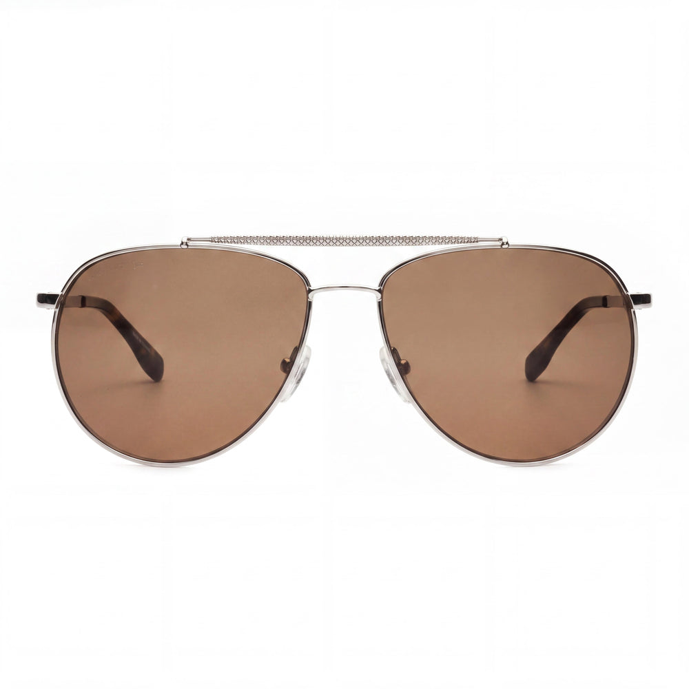Gafas de sol unisex Lacoste L177S Gunmetal, armazón metálico tipo aviador, lentes de policarbonato marrones con protección UV, 57 mm