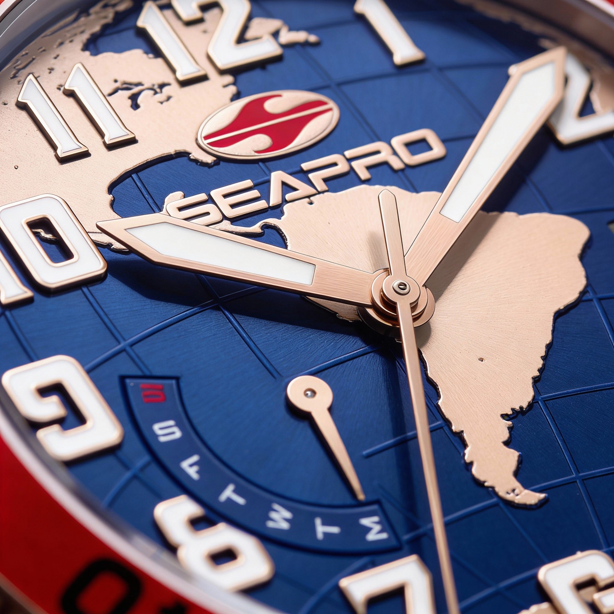 Seapro Quartz Movement Men's Blue Dial Stainless Steel Water Resistant Watch with Leather Strap, Photo 2