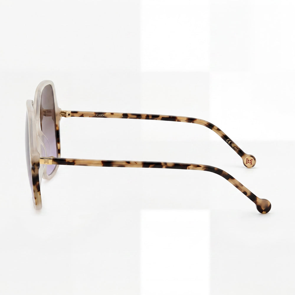 Gafas de sol modernas para mujer Carolina Herrera, montura de acetato marfil, lentes no polarizadas de doble tono marrón violeta con protección UV, 56 mm