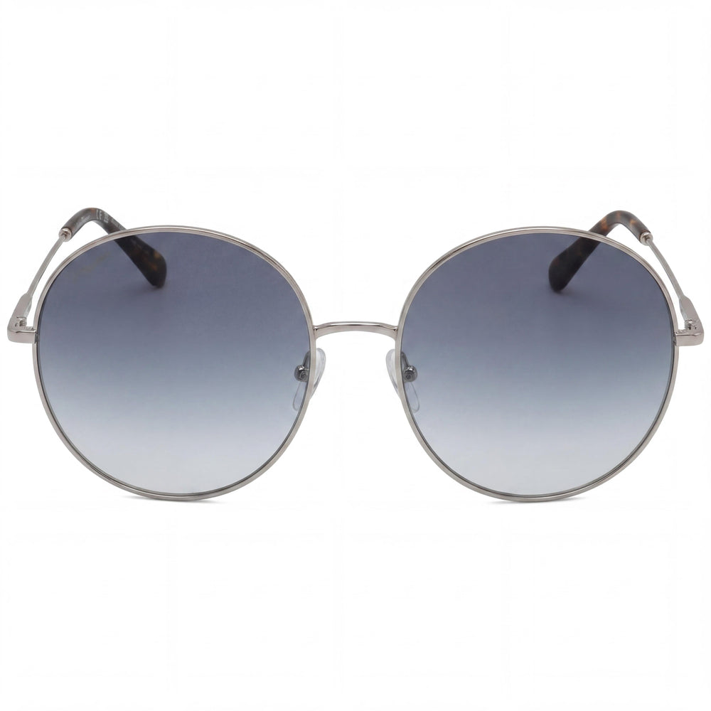 Gafas de sol Salvatore Ferragamo clásicas de mujer, redondas, de metal plateado brillante, con protección UV azul no polarizada, 60 mm