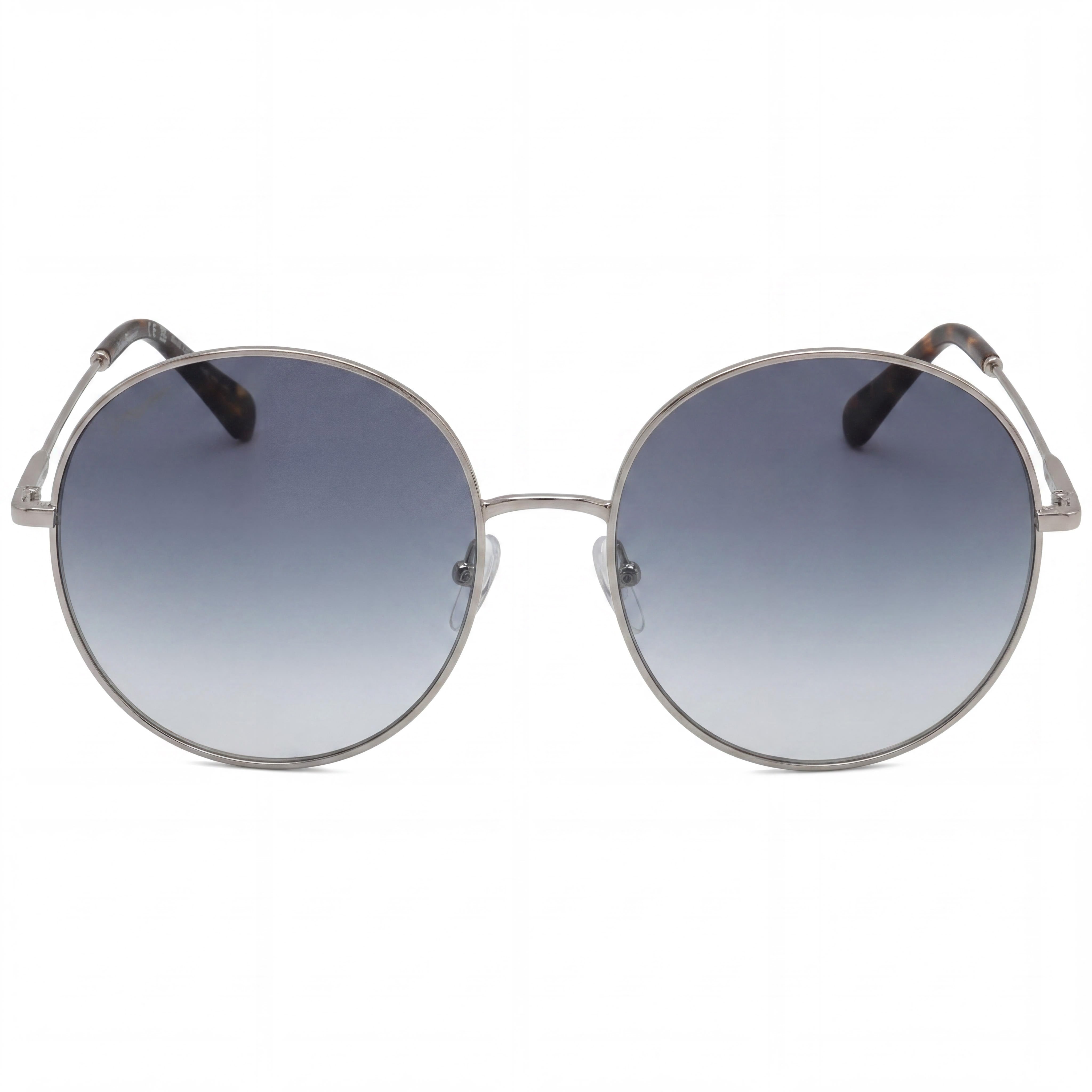 Gafas de sol Salvatore Ferragamo clásicas de mujer, redondas, de metal plateado brillante, con protección UV azul no polarizada, 60 mm, Photo 2