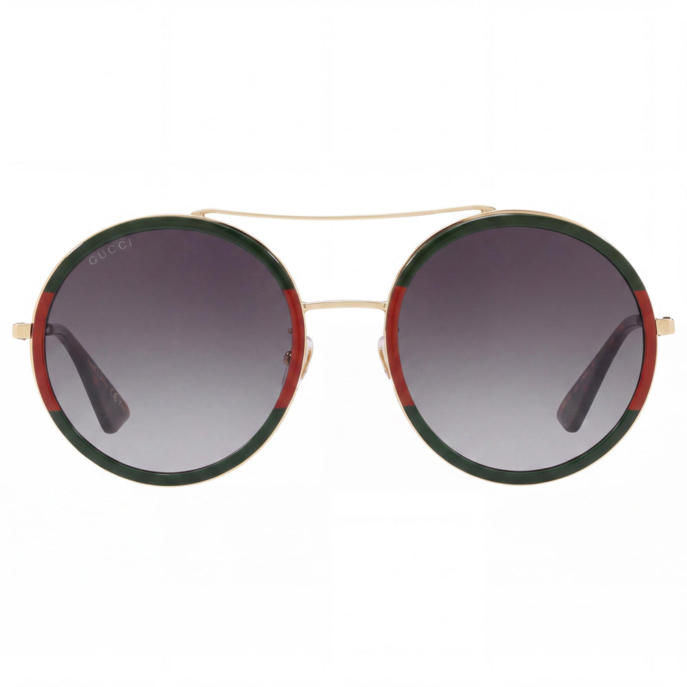 Gucci Gg0061s-003-56 Women's Round Gold Green Plastic & Metal Multi-coloured Lens UV Protection Sunglasses 56mm