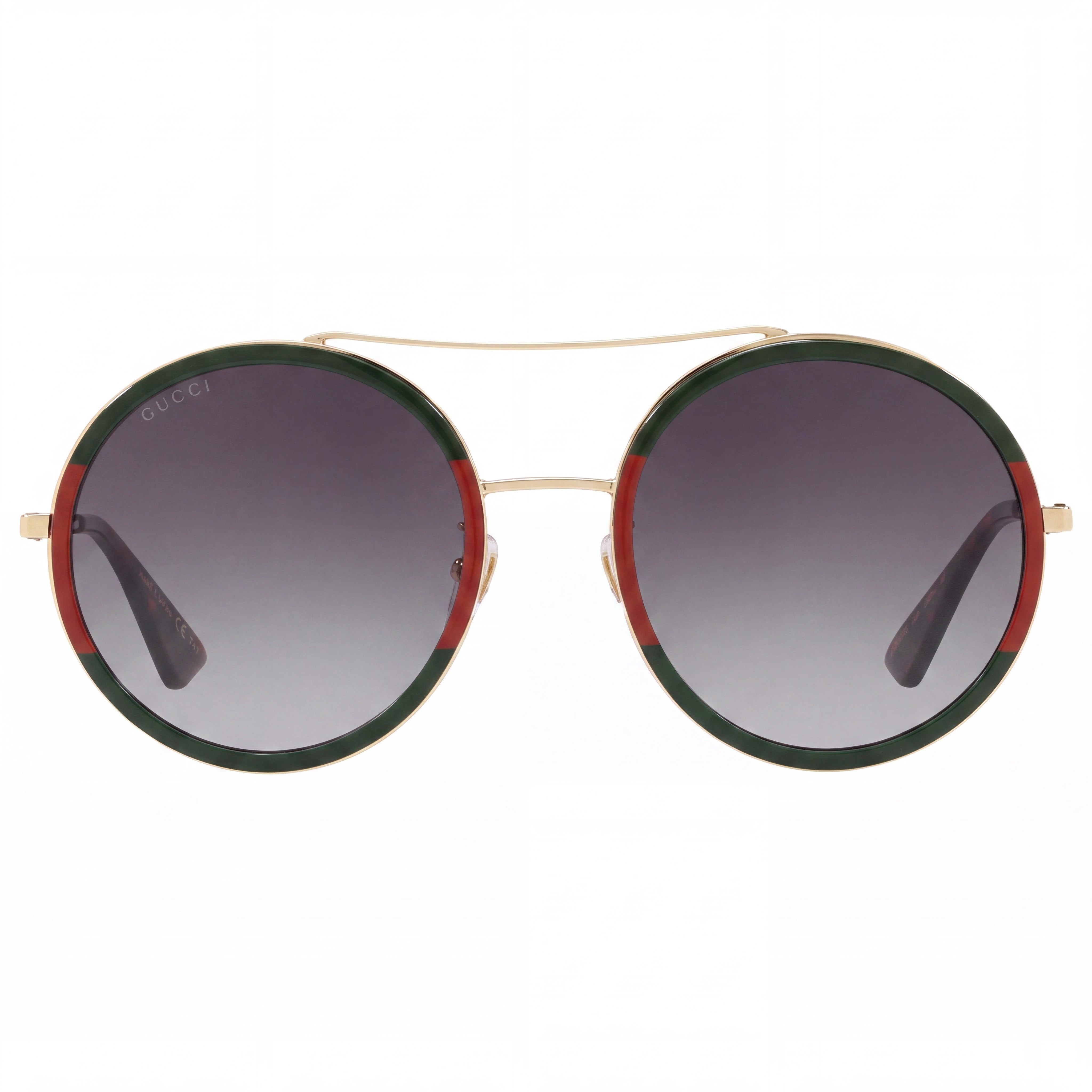 Gucci Gg0061s-003-56 Women's Round Gold Green Plastic & Metal Multi-coloured Lens UV Protection Sunglasses 56mm, Photo 2