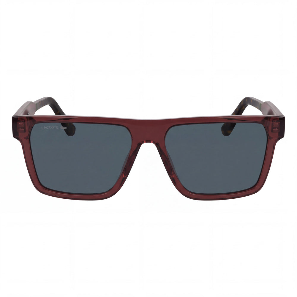 Gafas para hombre Lacoste L6059s con montura de plástico color burdeos transparente y lentes sólidas azules con protección UV de 56 mm