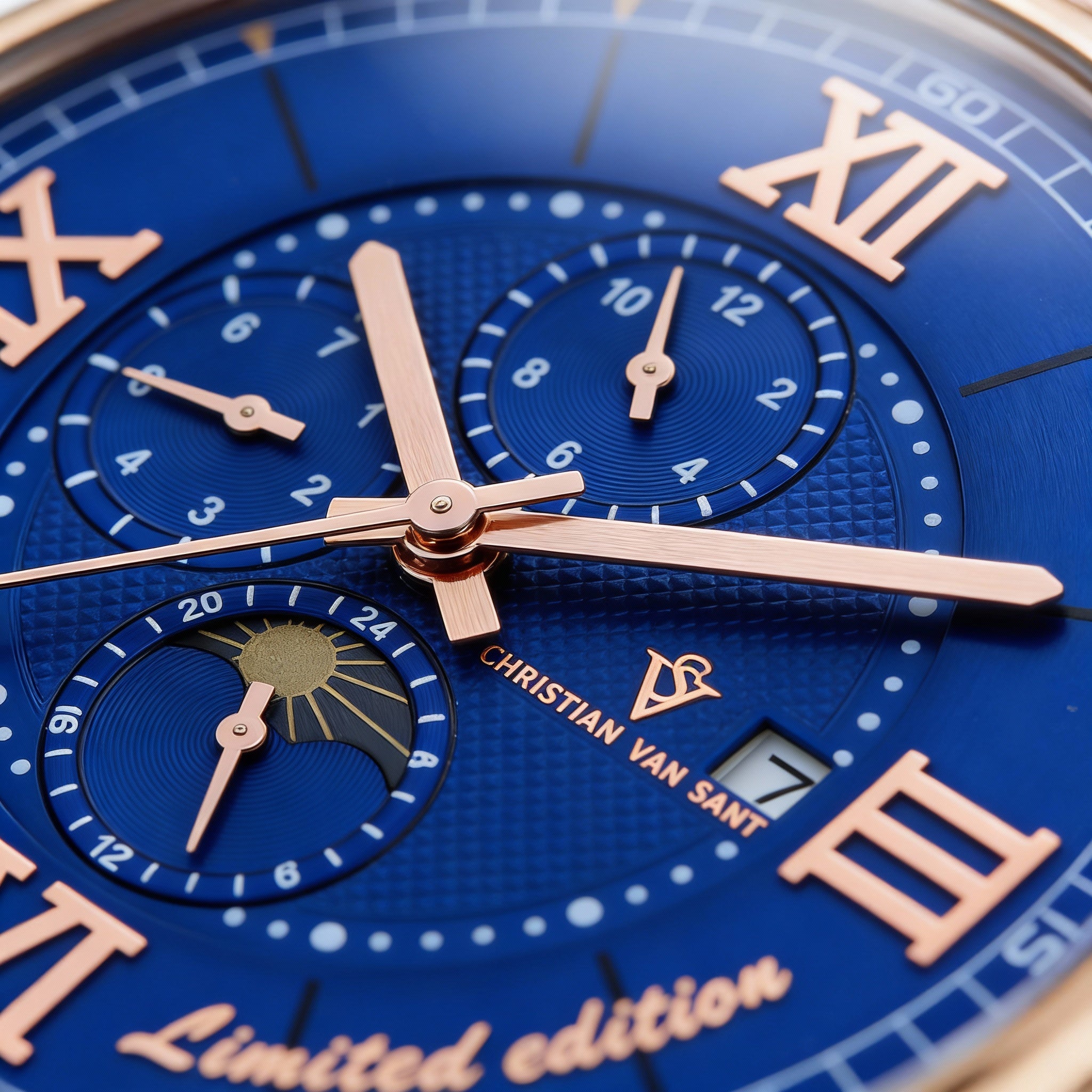 Reloj automático Christian Van Sant para hombre con esfera azul y pulsera de malla de acero inoxidable, Photo 2