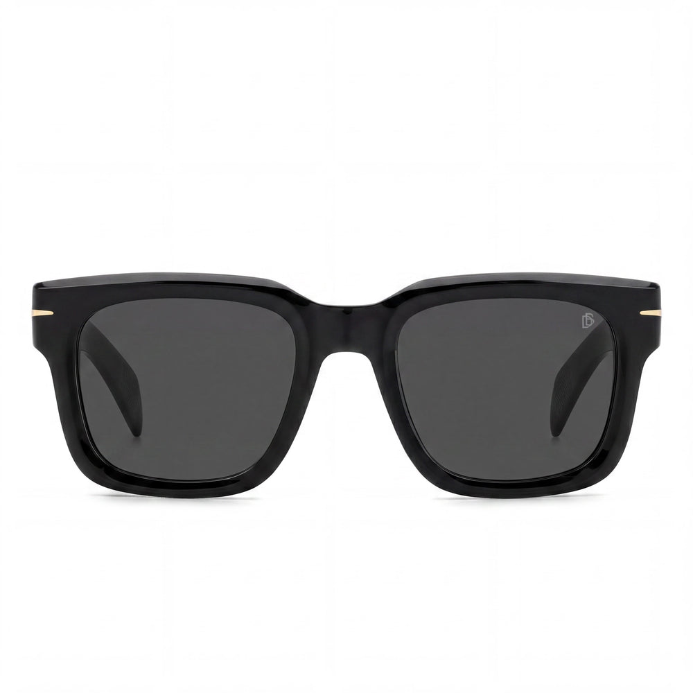 Gafas de sol rectangulares para hombre David Beckham DB 7100/S con montura de acetato negro, lentes de policarbonato grises con protección UV 400, 52 mm