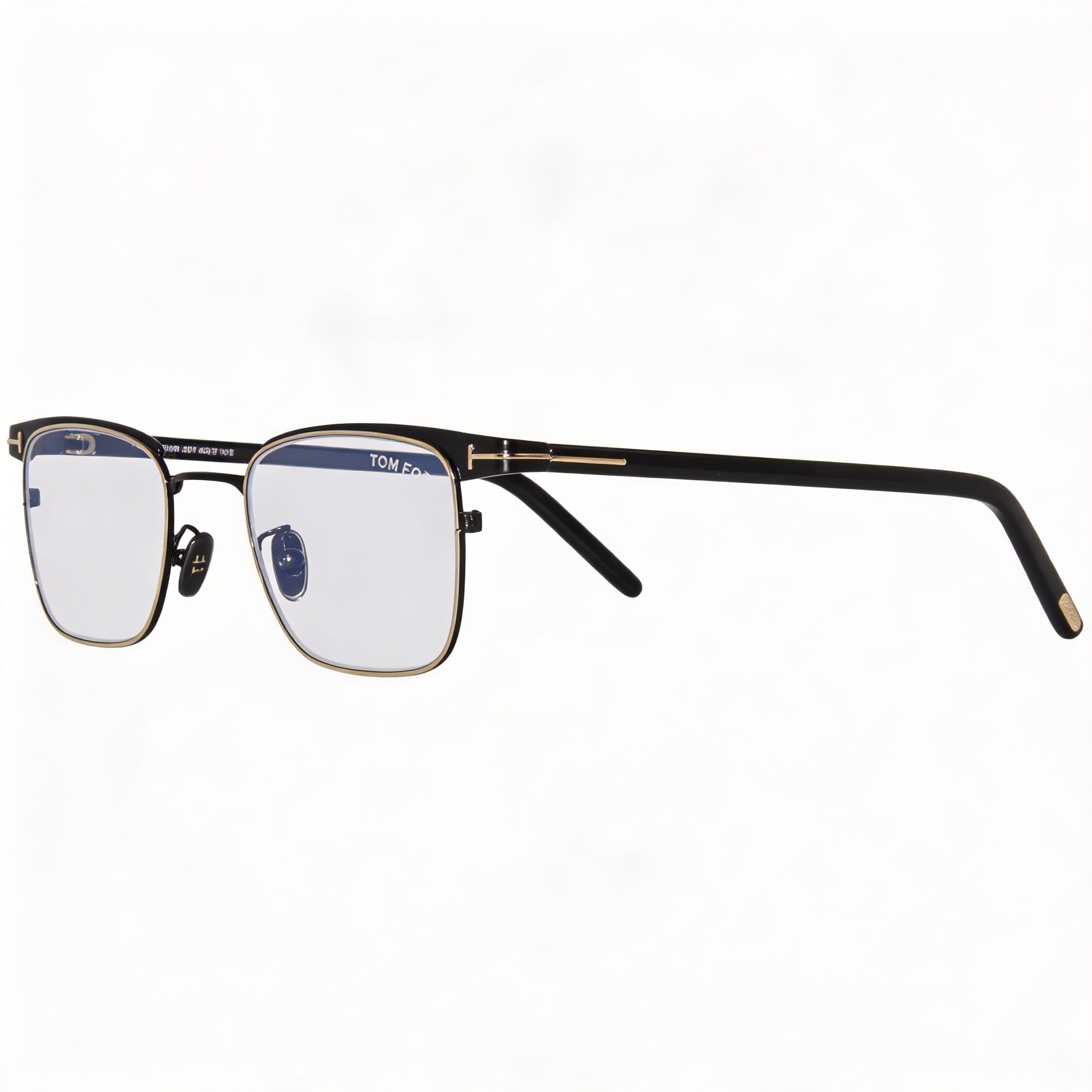 Gafas Tom Ford Ft5854-db para hombre, con montura rectangular de metal, logo T en negro brillante y oro rosa, bloque azul transparente, 49-20-145, Photo 3