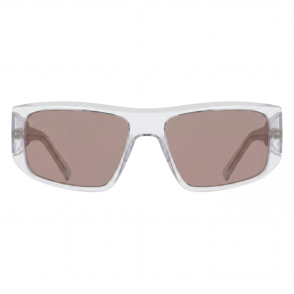DKNY Dk555s Gafas de sol para mujer, montura de plástico transparente, lentes flash ahumadas y polarizadas con protección UV de 57 mm