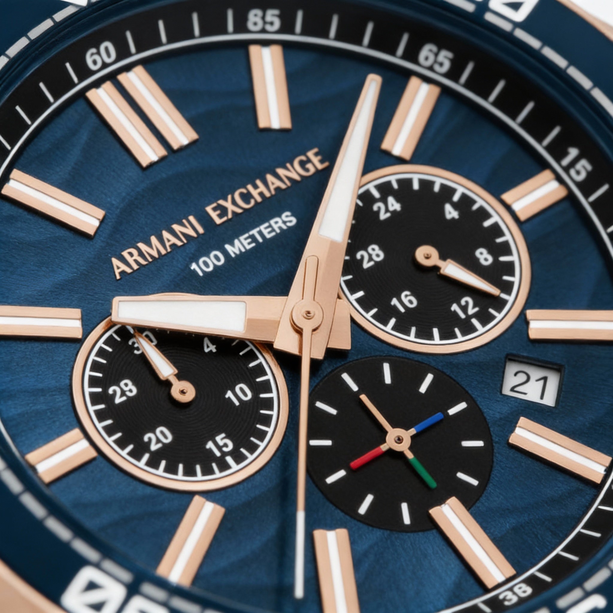 Armani Exchange Men's Chronograph bracelet Watch with Blue Dial, Two Tone Black, 44mm Case, Photo 3