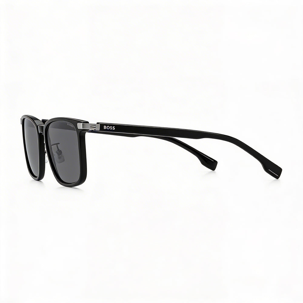 Hugo Boss RECTANGULAR / SQUARE Unisex Black Plastic Frame Grey UV Protected Lenses Sunglasses 57mm