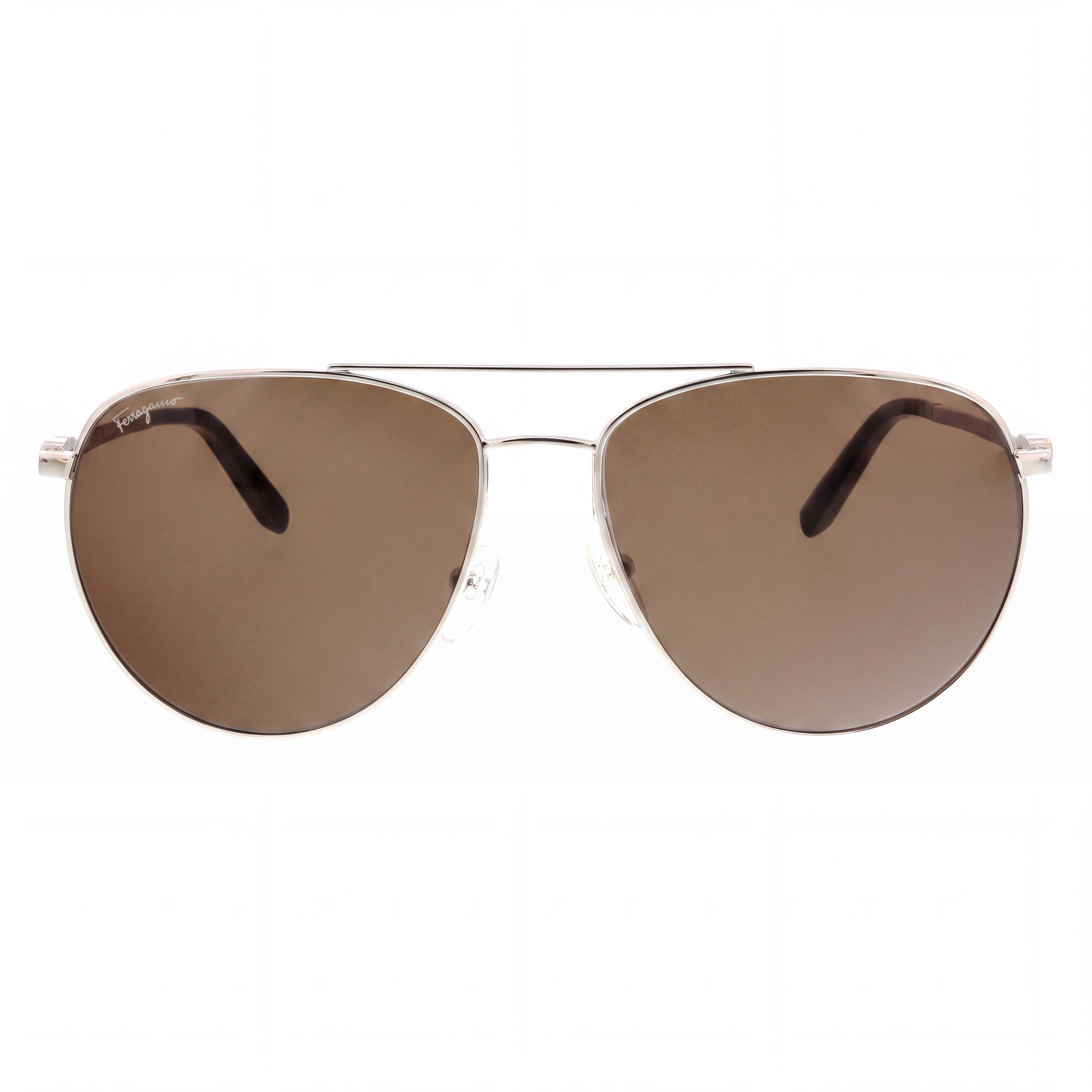 Salvatore Ferragamo Aviators Unisex Silver Metal Brown Lens UV Protection Sunglasses 60-15-140mm, Photo 2