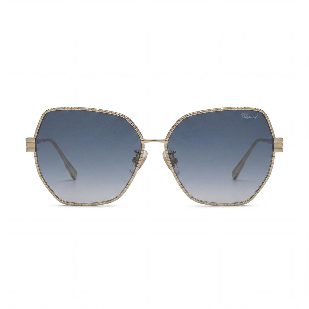 Chopard Schl28m Sunglasses for Women, Shiny Camel Titanium Frame with Blue Gradient Blue Lenses, 59mm