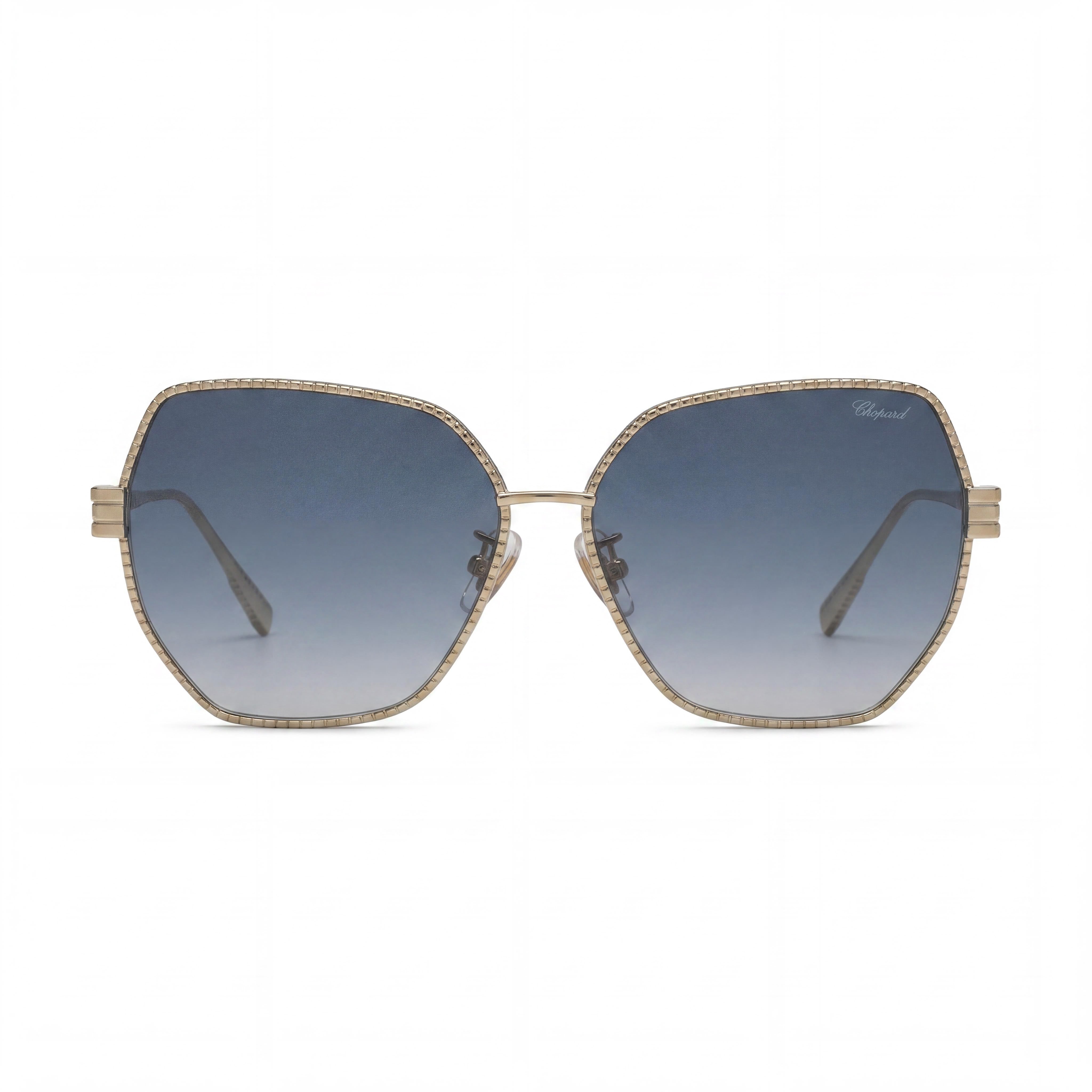 Chopard Schl28m Sunglasses for Women, Shiny Camel Titanium Frame with Blue Gradient Blue Lenses, 59mm, Photo 2