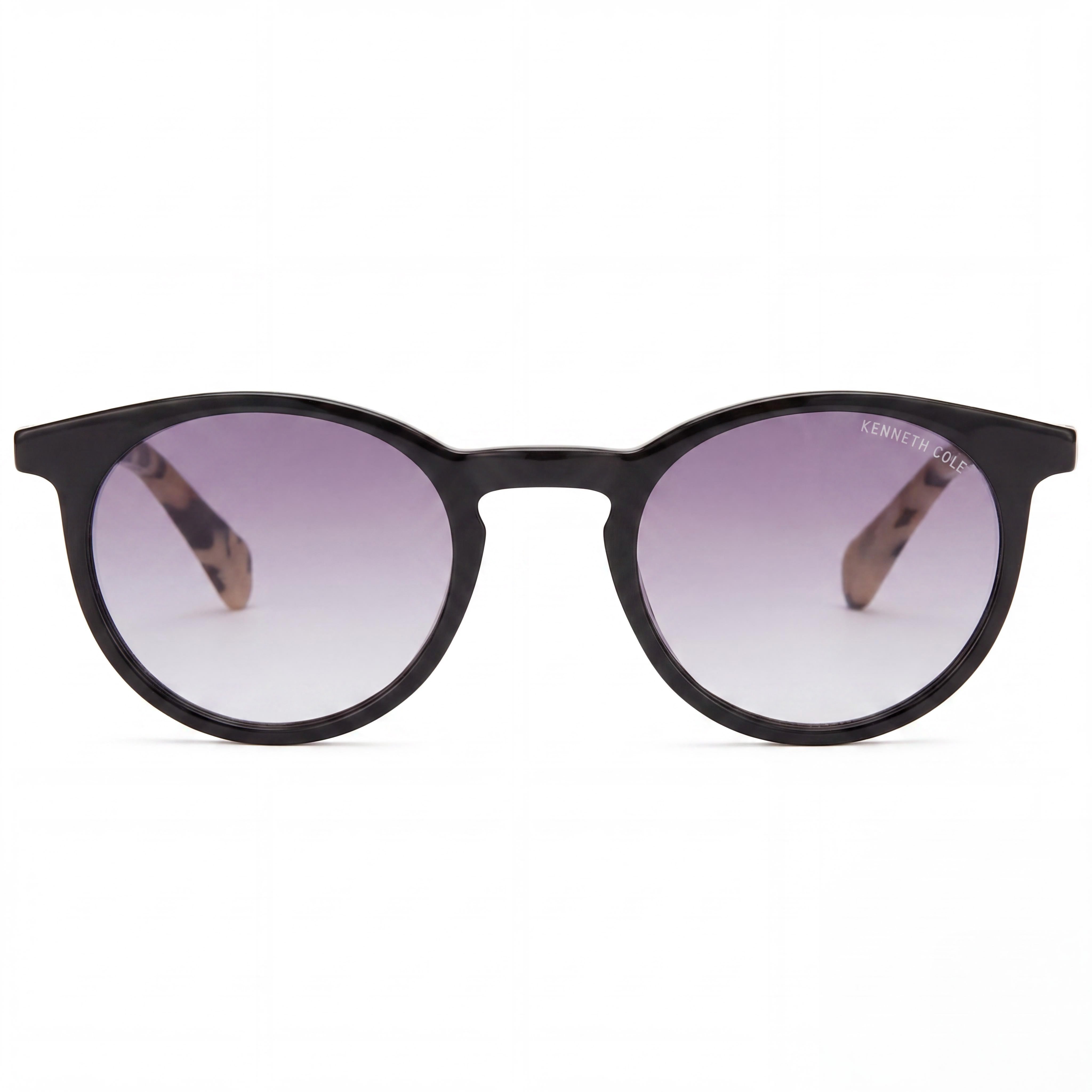 Kenneth Cole Round Women's Metal Sunglasses with Shiny Black Frame, Gradient Smoke Non-Polarized Lenses, 53mm, Photo 2