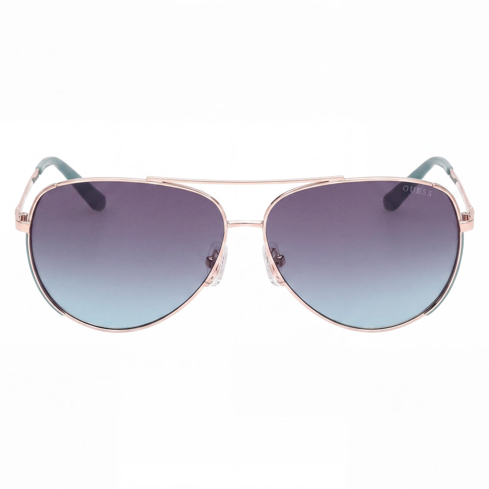 GUESS Women's Aviator Metal Sunglasses Shiny Pale Gold Gradient Blue 58mm
