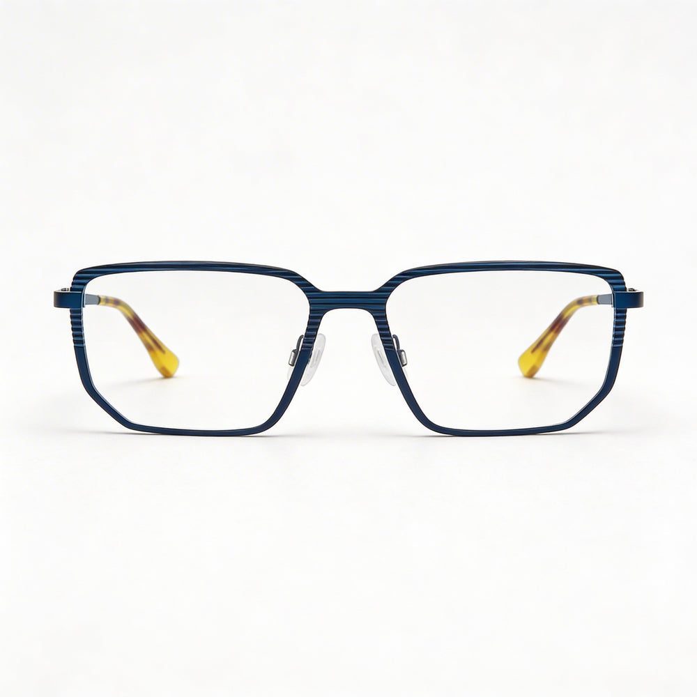 MCALLISTER Gafas para hombre Mc4531 con armazón de metal azul marino y lentes de policarbonato transparentes, ancho de mica de 55 mm
