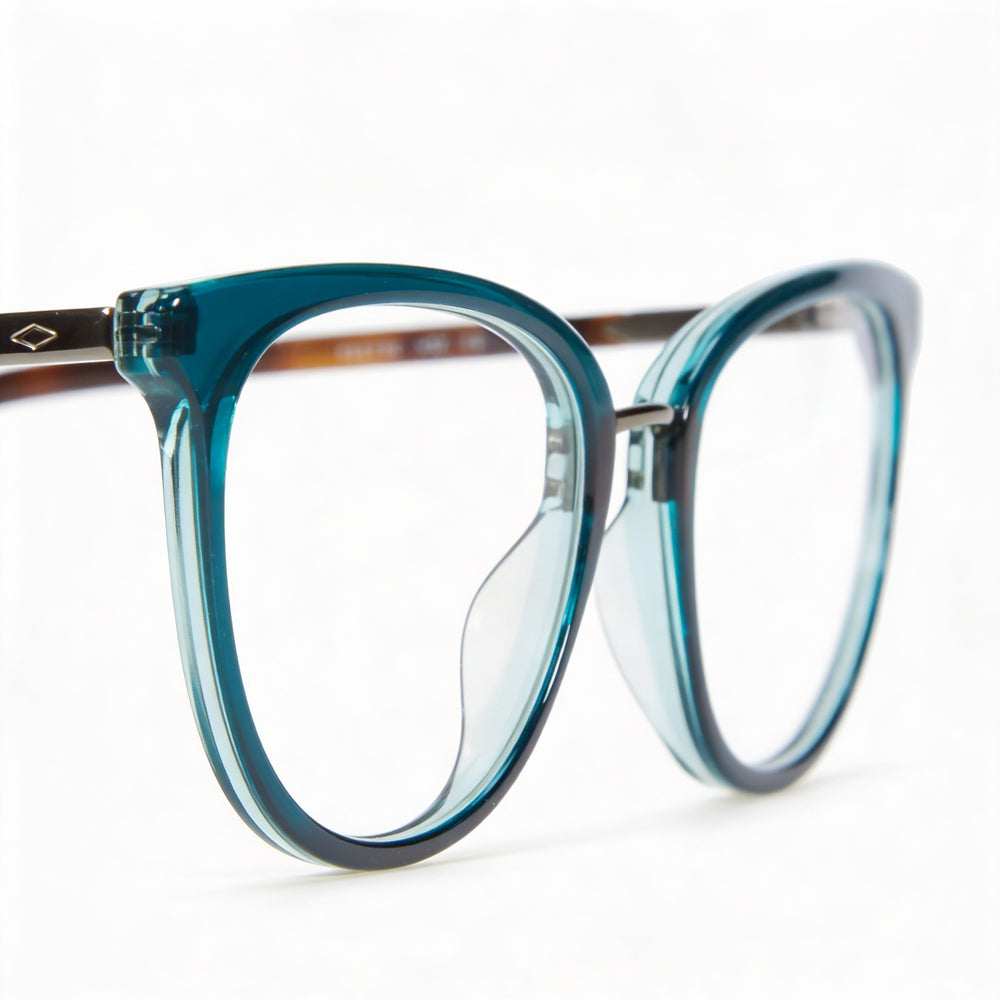 Montura óptica de acetato Fossil FOS 7123 para mujer, color aguamarina con cristales, 52 mm