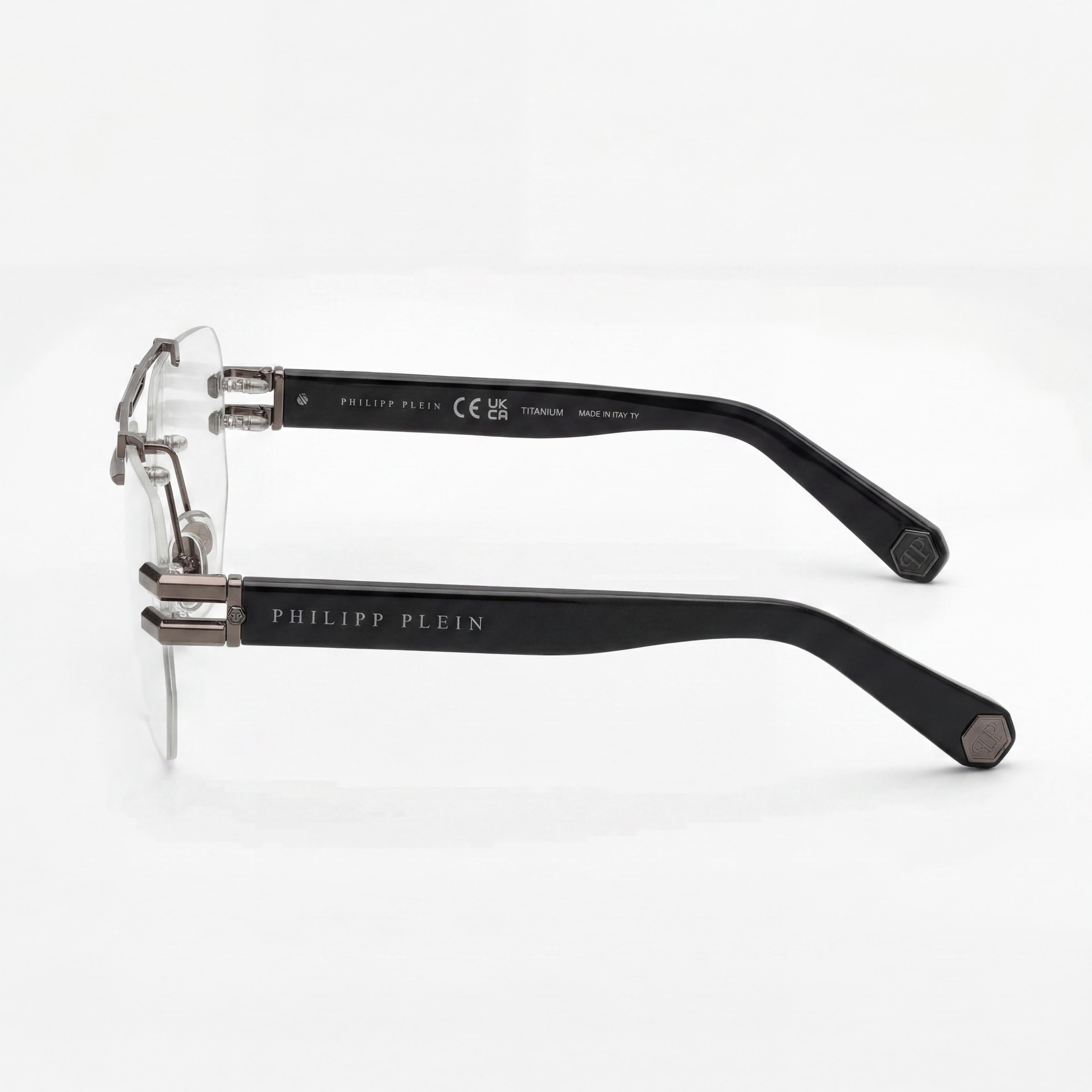 Philipp Plein classical Men's Acetate Eyewear with Shiny Gun Frame, Multicolor Polycarbonate Lenses, 61mm, Photo 3