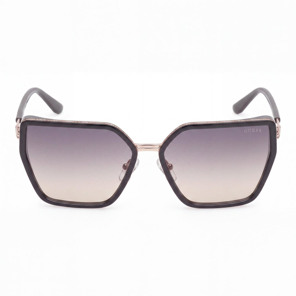 GUESS Injected Sun Glasses Women's Plastic Polarized UV Protection Glossy Black Gradient Smoke Frame Gradient Smoke Grey Lens 60mm