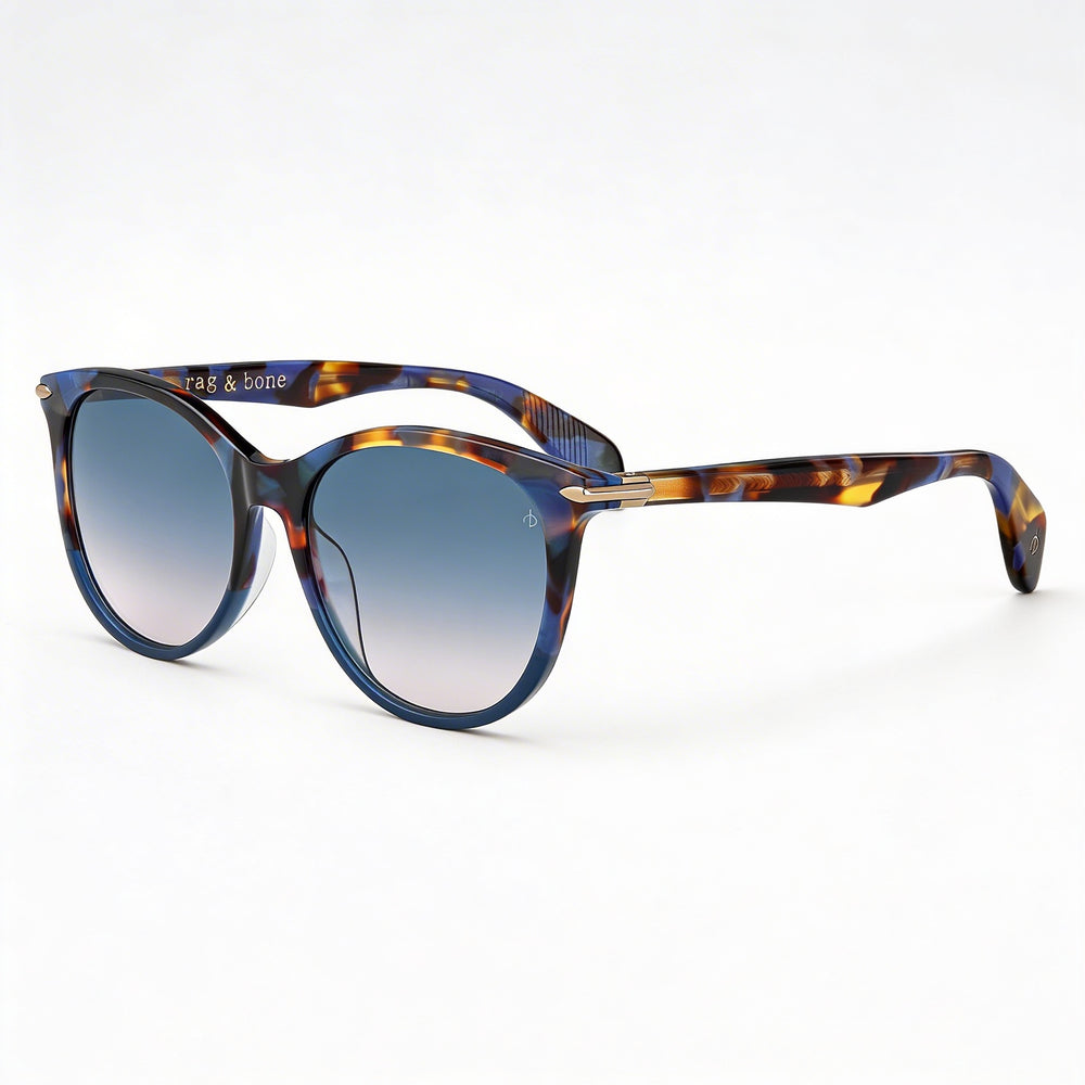 Gafas de acetato Rag & Bone Rnb1020/s para mujer, montura Habana azul, lentes melocotón doble tono azul de 54 mm