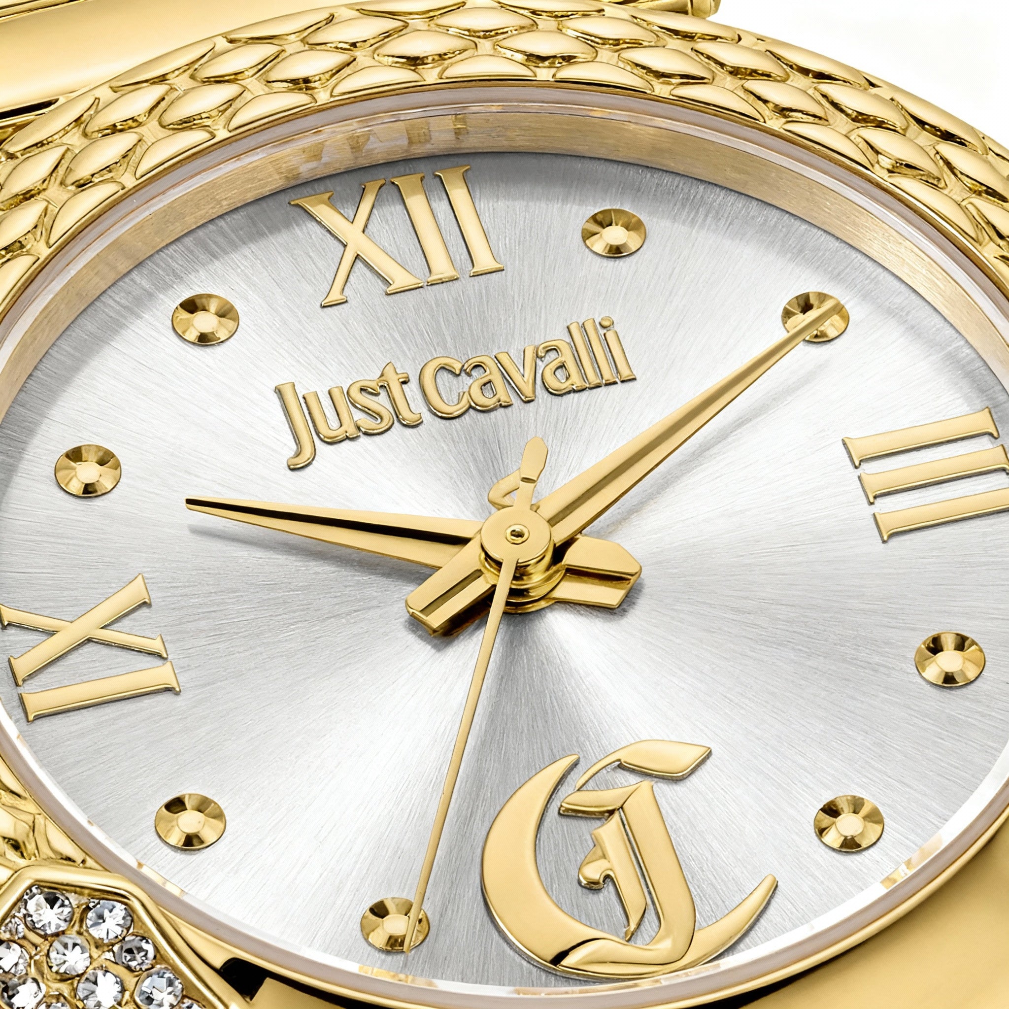 Just Cavalli Watch & Bracelet Set, Women's Yellow Gold SS, Silver Grey Dial, 24 Gemstones, 30mm Quartz, Photo 3