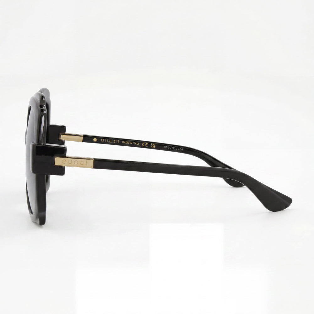 Gucci Women's Round/Oval Sunglasses, Black Grey Plastic Frame, Gradient Grey Lenses, 57mm Lens Width